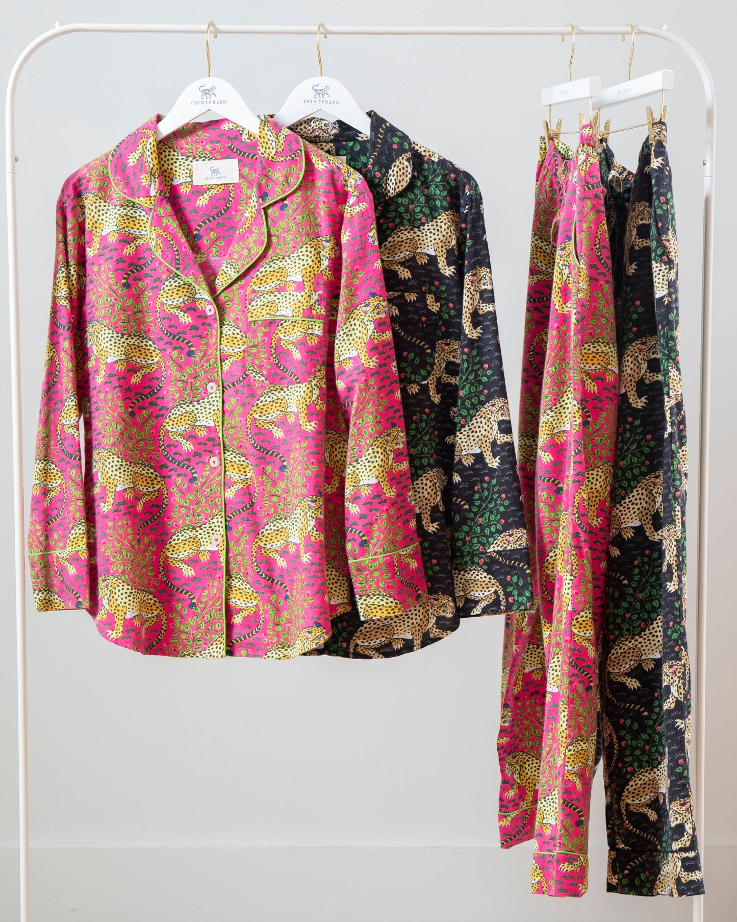 Bagheera - 2-Pack Lightweight Flannel Long PJ Sets - Hot Pink/Ink