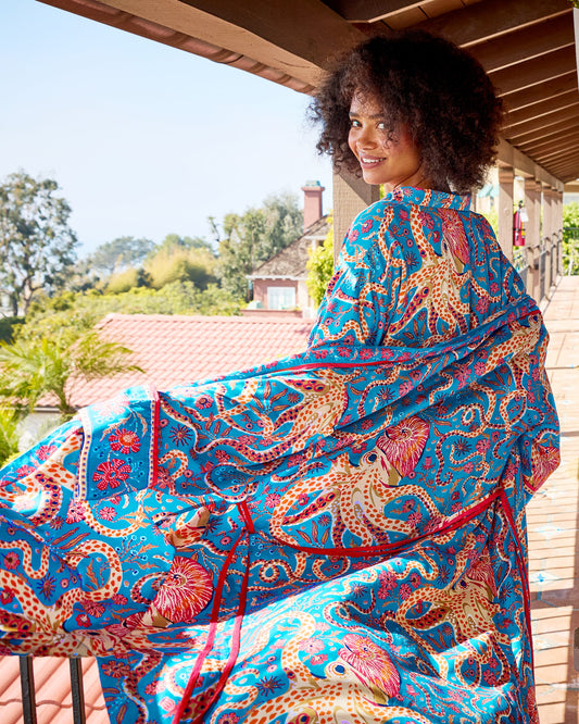 Octopus Isle - Eco Satin Robe - Ocean Eyes