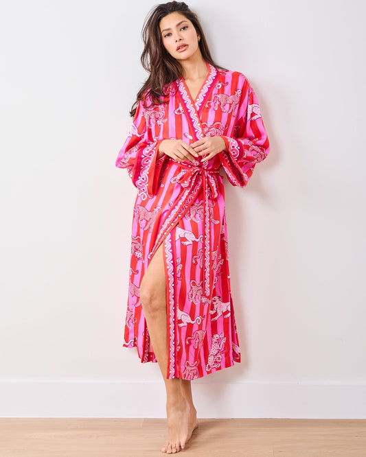 Leopard Stripes - Eco Satin Robe - Pink Cabana