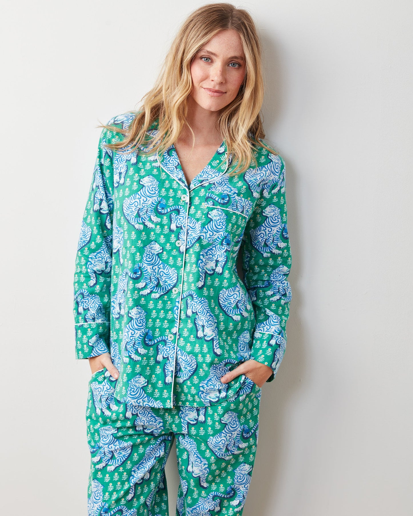 Tiger Queen - Tall Lightweight Flannel Long PJ Set - Jade