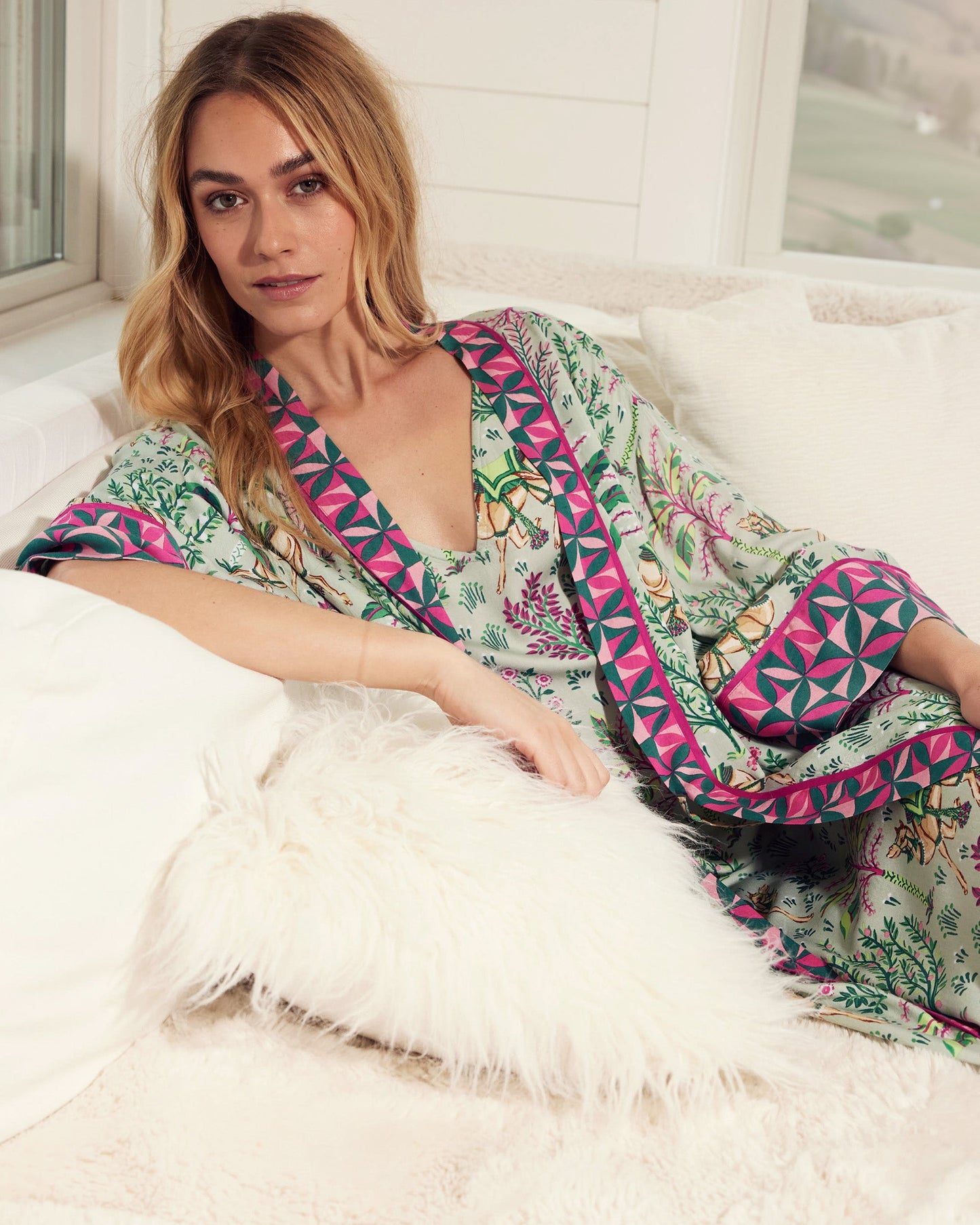 Camel's Courtyard - Eco Satin Robe - Avocado