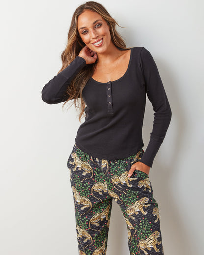 Bagheera - Henley & Lightweight Flannel PJ Pants Set - Ink