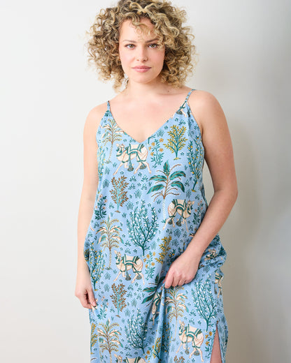 Camel's Courtyard - Eco Satin Chic To Sleep Nightie - Slate Blue
