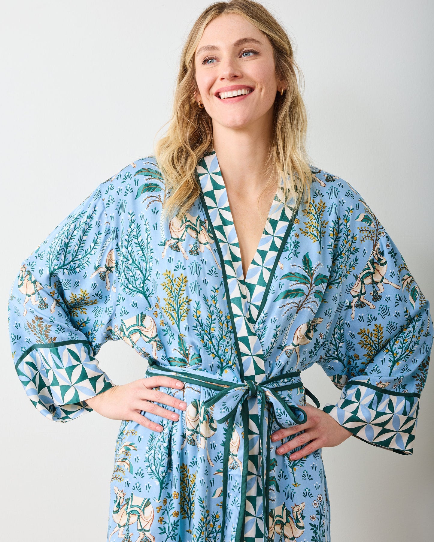 Camel's Courtyard - Eco Satin Robe - Slate Blue