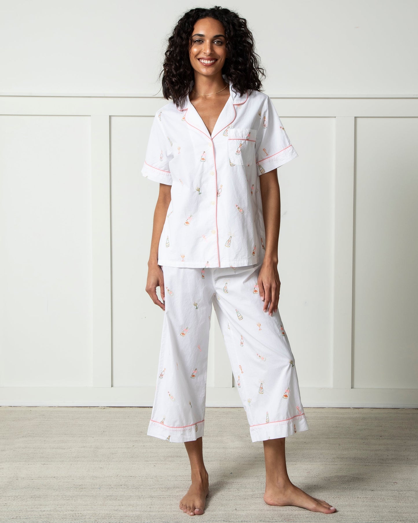 Bubbly Brunch - Short Sleeve & Cropped Pants Set - Cloud