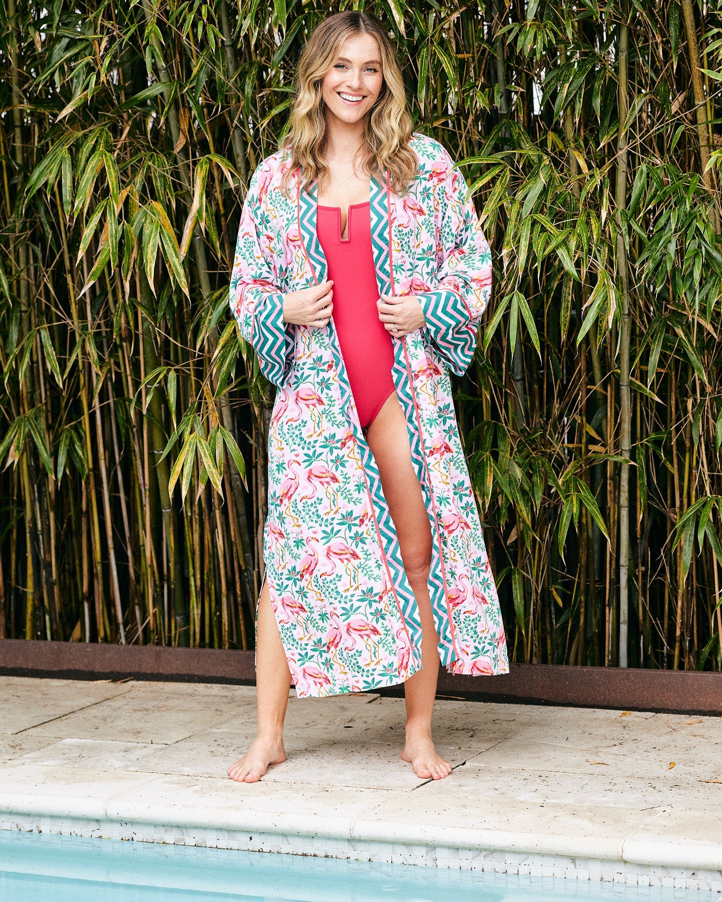 Flock of Flamingos - Eco Satin Robe - Rose