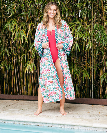 Flock of Flamingos - Eco Satin Robe - Rose