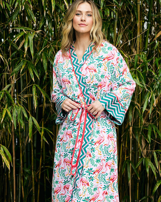 Flock of Flamingos - Eco Satin Robe - Rose