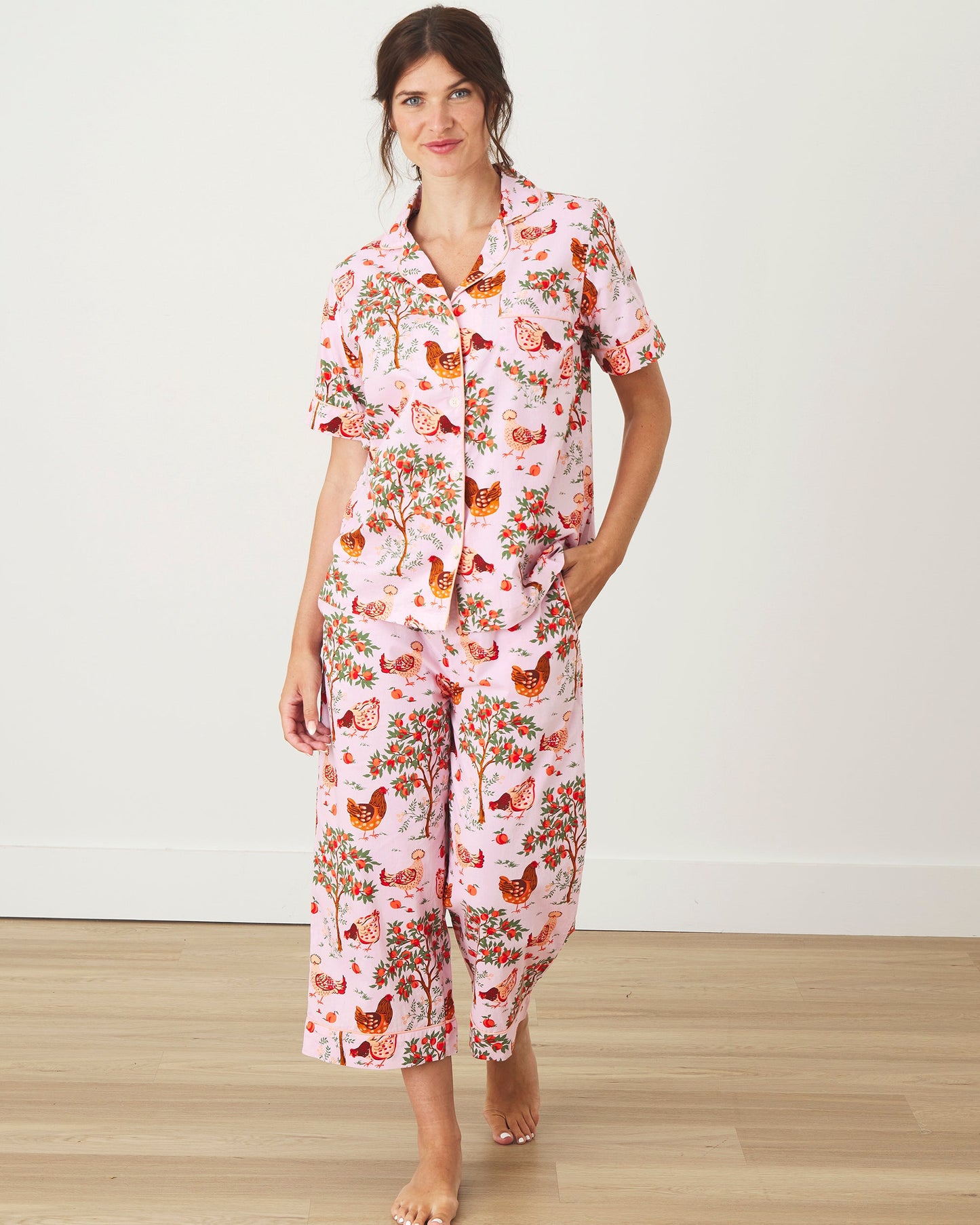 Hen House - Short Sleeve Top & Cropped Pants Set - Ballet Pink