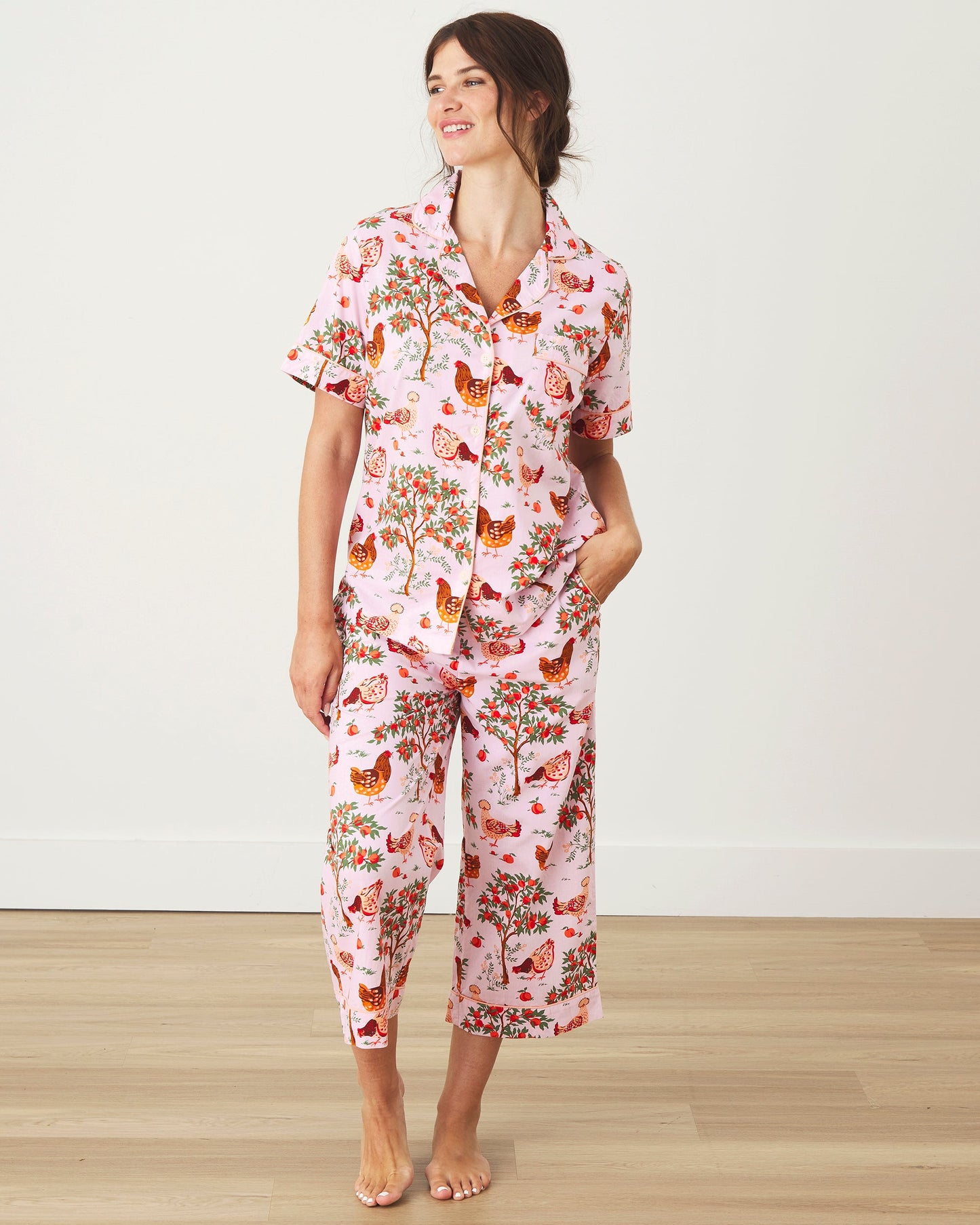 Hen House - Short Sleeve Top & Cropped Pants Set - Ballet Pink