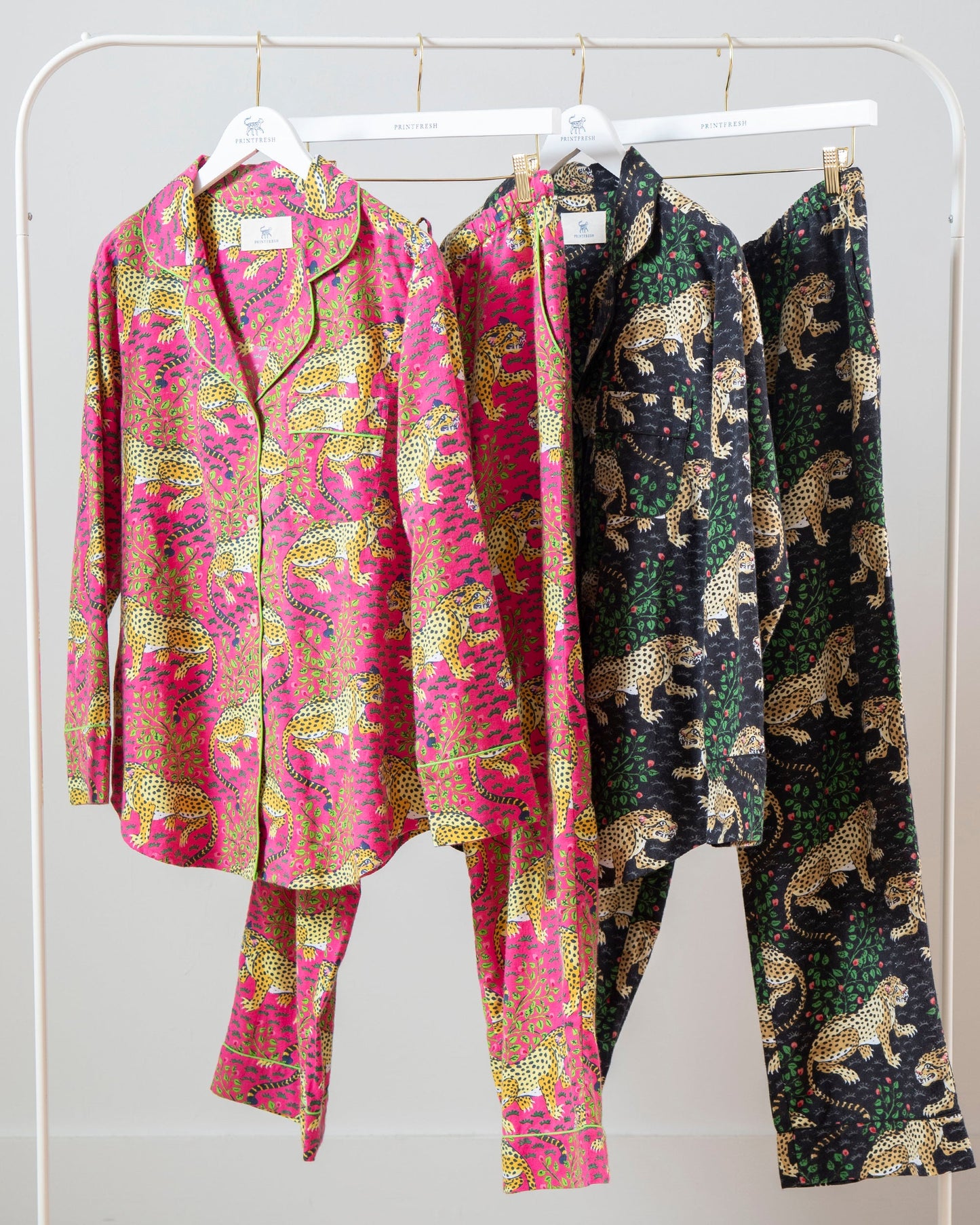 Bagheera - 2-Pack Lightweight Flannel Long PJ Sets - Hot Pink/Ink