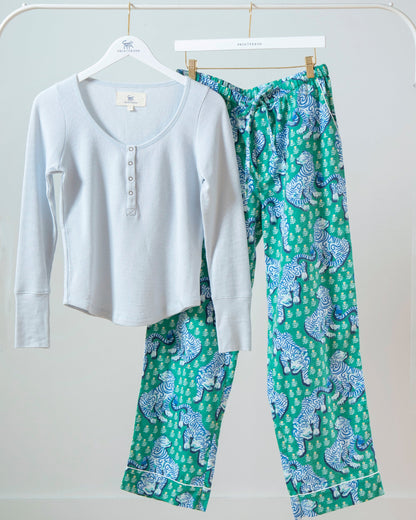 Tiger Queen - Cozy Henley & Lightweight Flannel PJ Pants Set - Jade