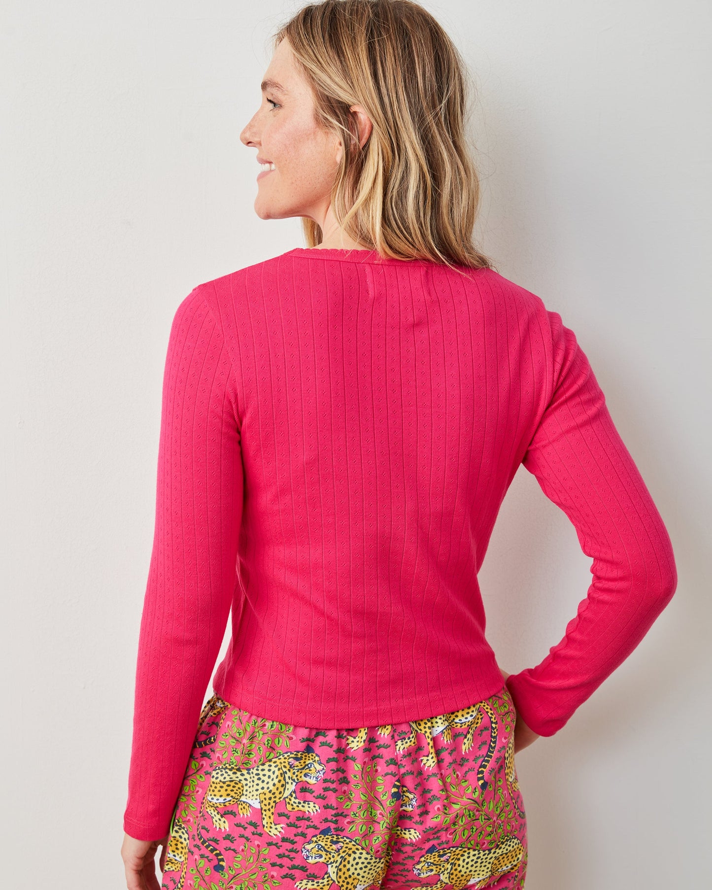 Bright Pink - Pointelle Long Sleeve - Shirt