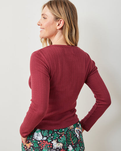 Wine - Pointelle Long Sleeve - Shirt