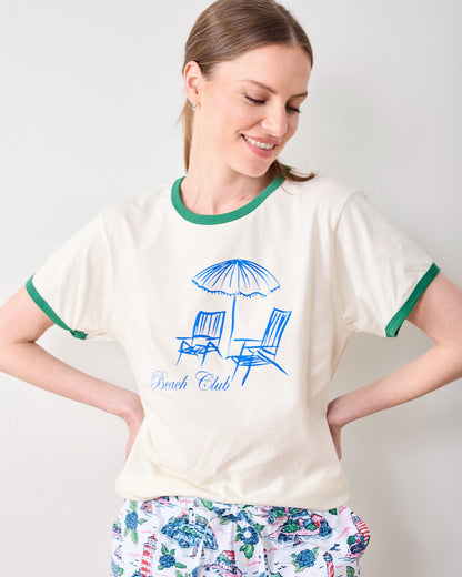Natural/Green - Beach Club Ringer Graphic Tee - Oat Collective