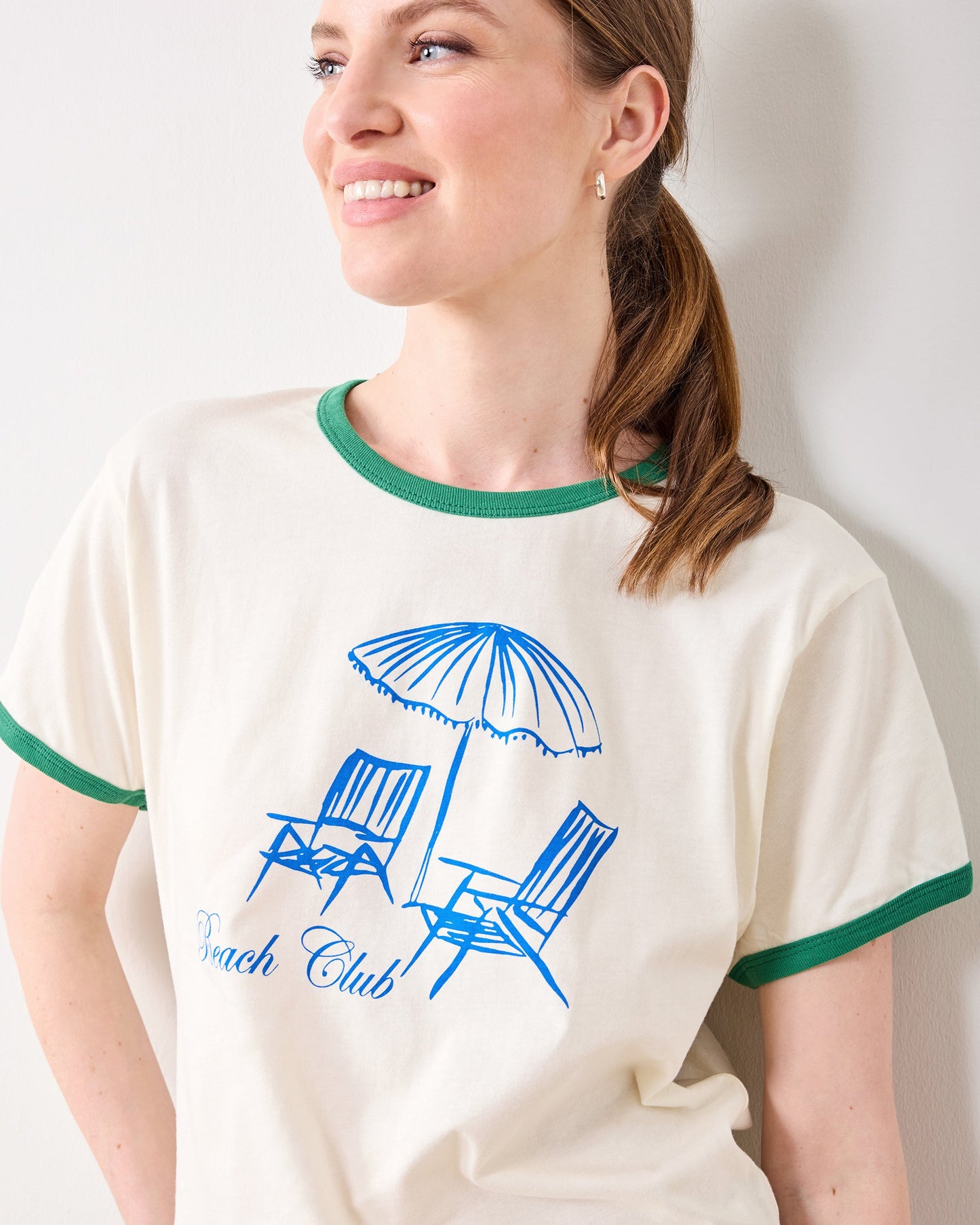 Natural/Green - Beach Club Ringer Graphic Tee - Oat Collective
