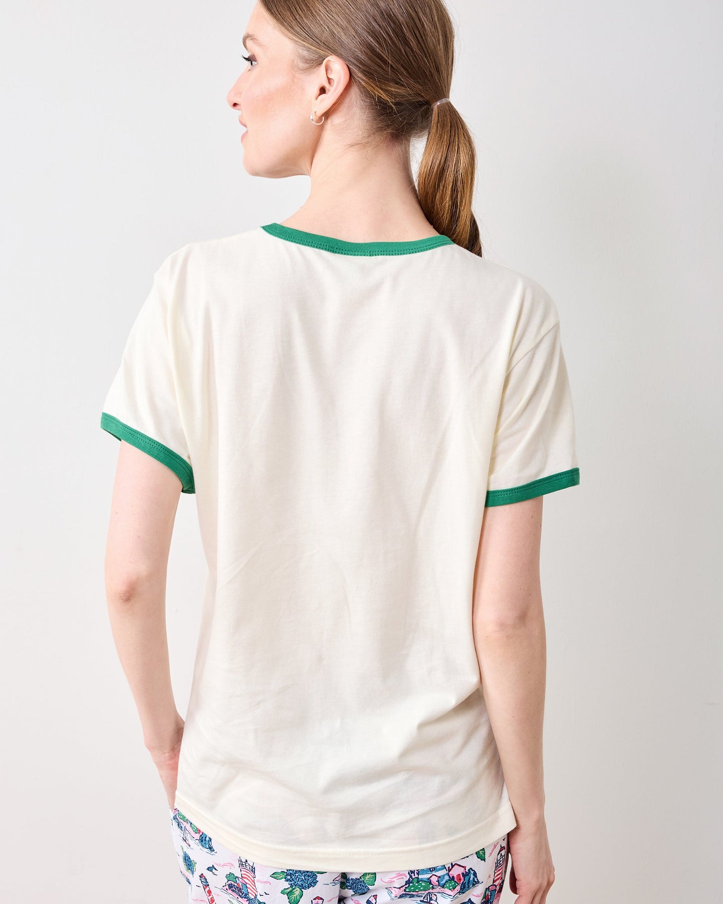Natural/Green - Beach Club Ringer Graphic Tee - Oat Collective