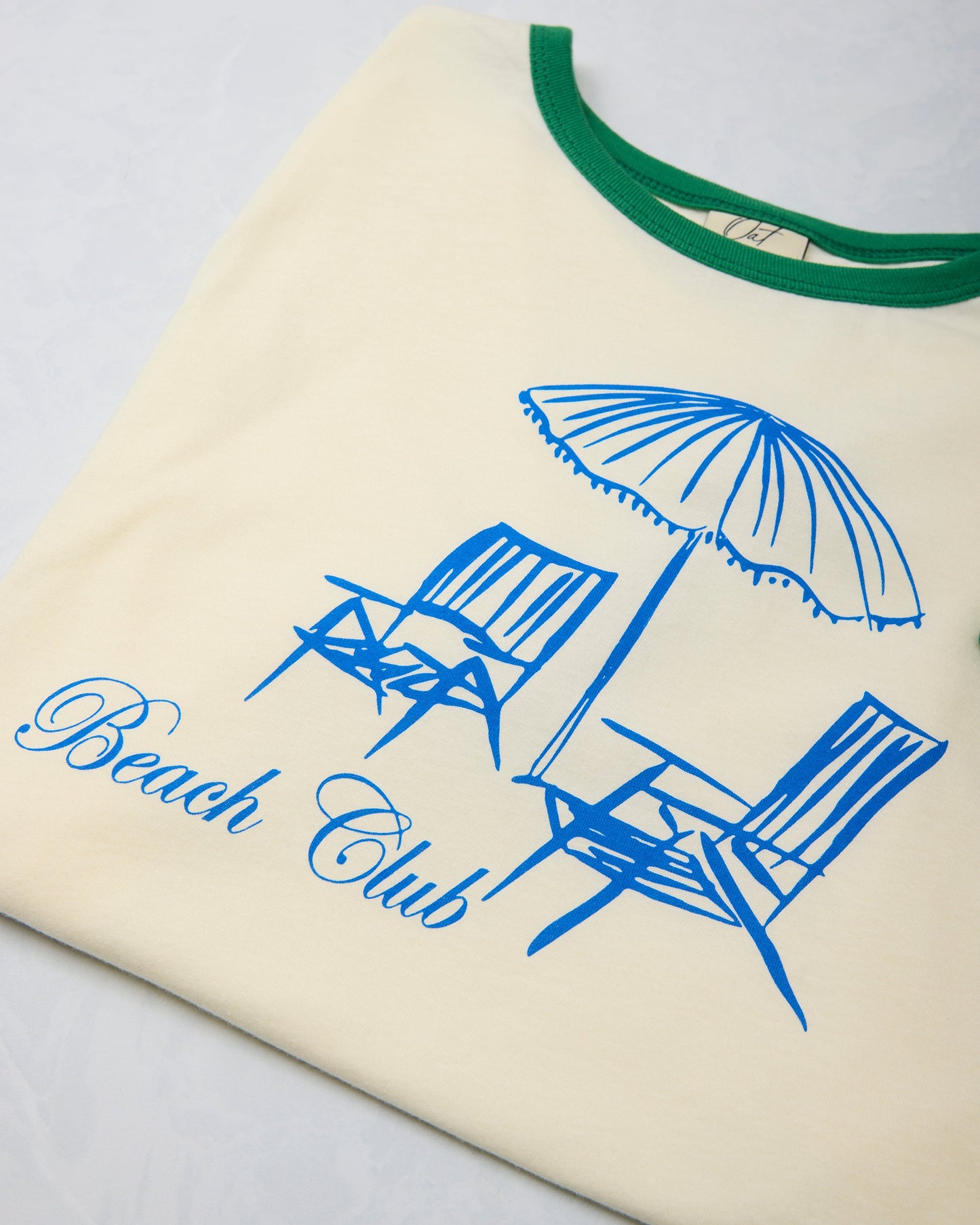Natural/Green - Beach Club Ringer Graphic Tee - Oat Collective