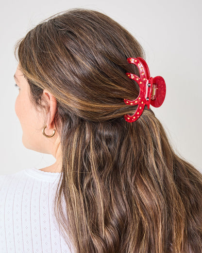 Red Octopus - Hand Painted Claw Clip - Solar Eclipse