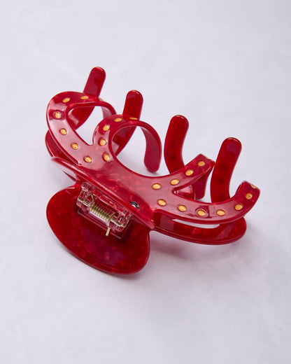 Red Octopus - Hand Painted Claw Clip - Solar Eclipse