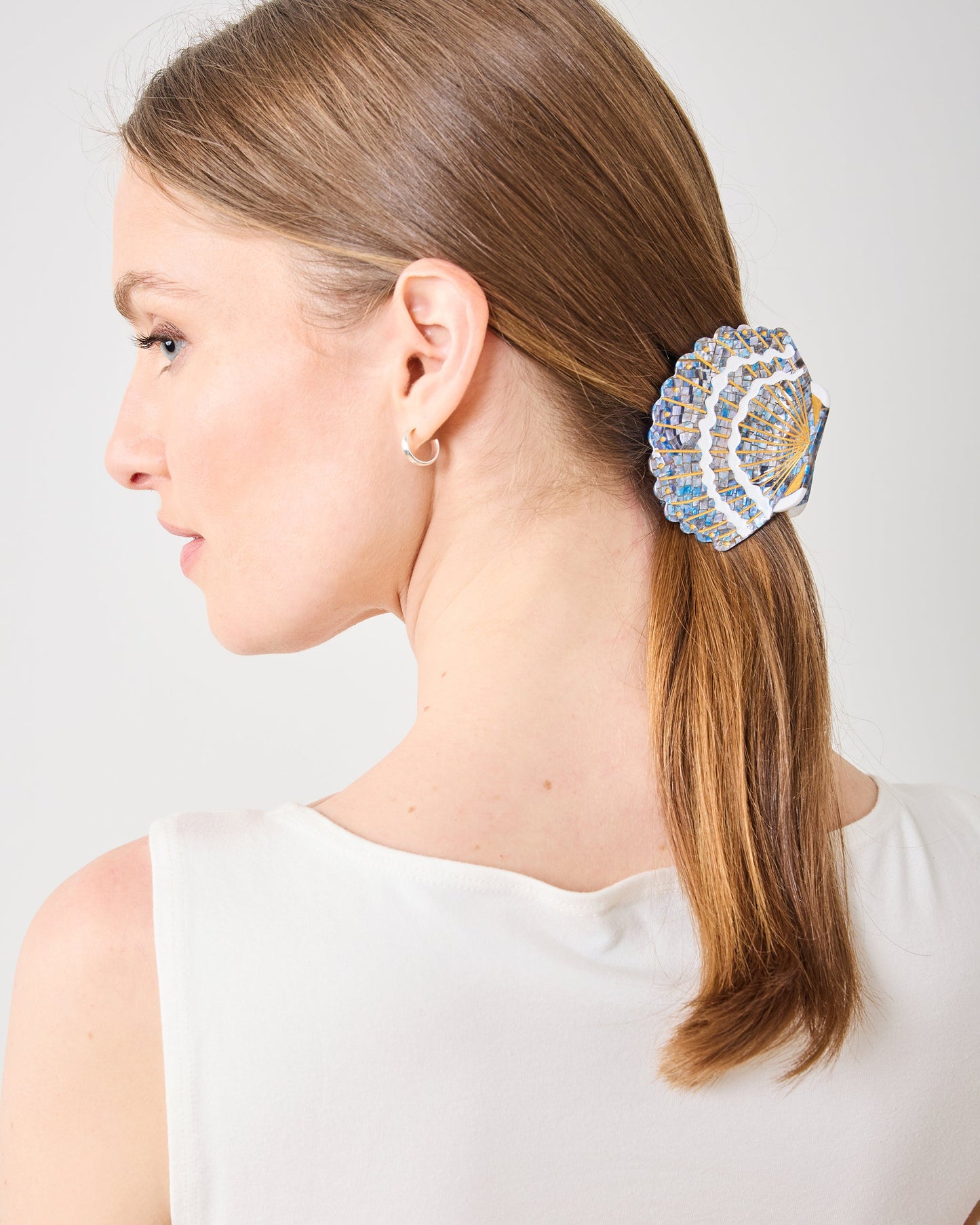 Blue Oyster Shell - Hand-Painted Claw Hair Clip -  Solar Eclipse