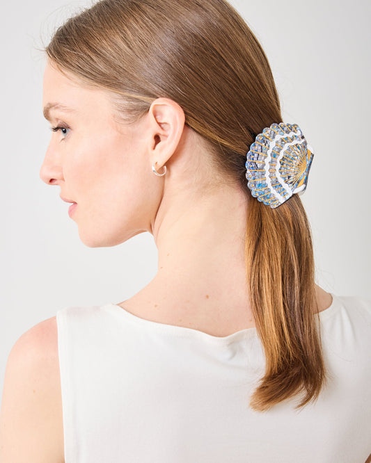 Blue Oyster Shell - Hand-Painted Claw Hair Clip -  Solar Eclipse