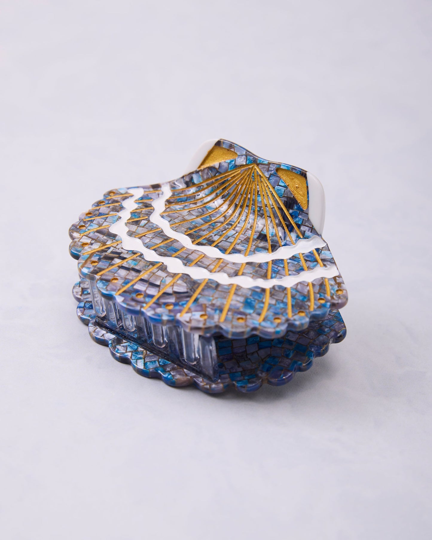 Blue Oyster Shell - Hand-Painted Claw Hair Clip -  Solar Eclipse