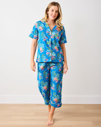 Coral & Conch - Short Sleeve Top & Cropped Pants Set - Ocean Breeze