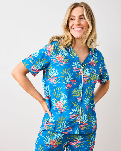 Coral & Conch - Short Sleeve Top & Cropped Pants Set - Ocean Breeze