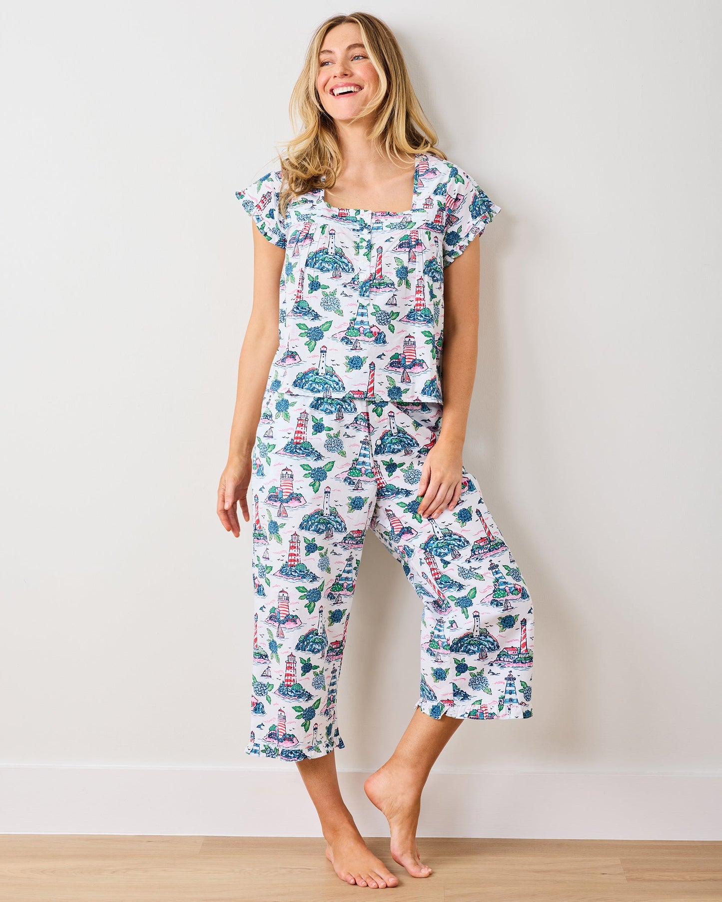 Lighthouse Keeper - Pintuck Cropped Pant Set - Cloud