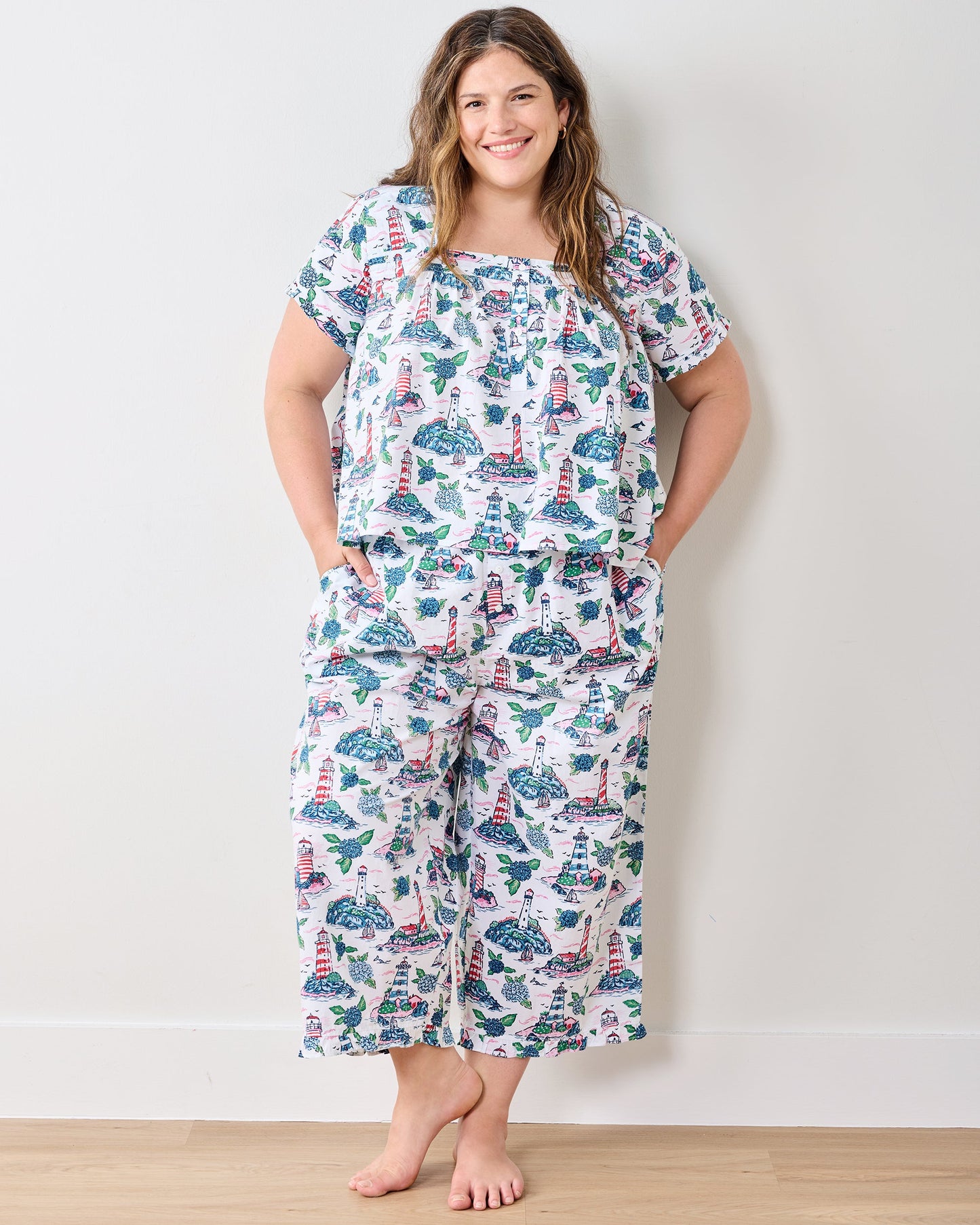 Lighthouse Keeper - Pintuck Cropped Pant Set - Cloud