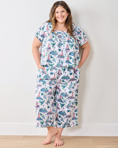 Lighthouse Keeper - Pintuck Cropped Pant Set - Cloud