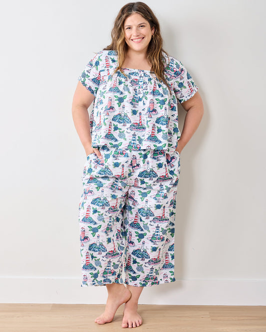 Lighthouse Keeper - Pintuck Cropped Pant Set - Cloud
