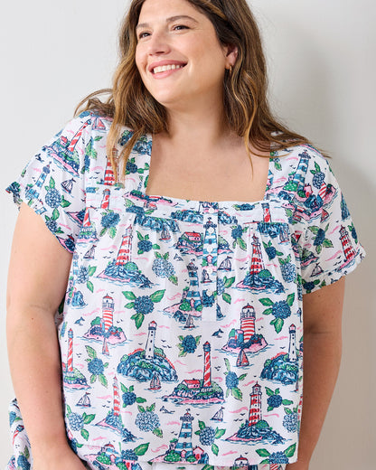 Lighthouse Keeper - Pintuck Cropped Pant Set - Cloud