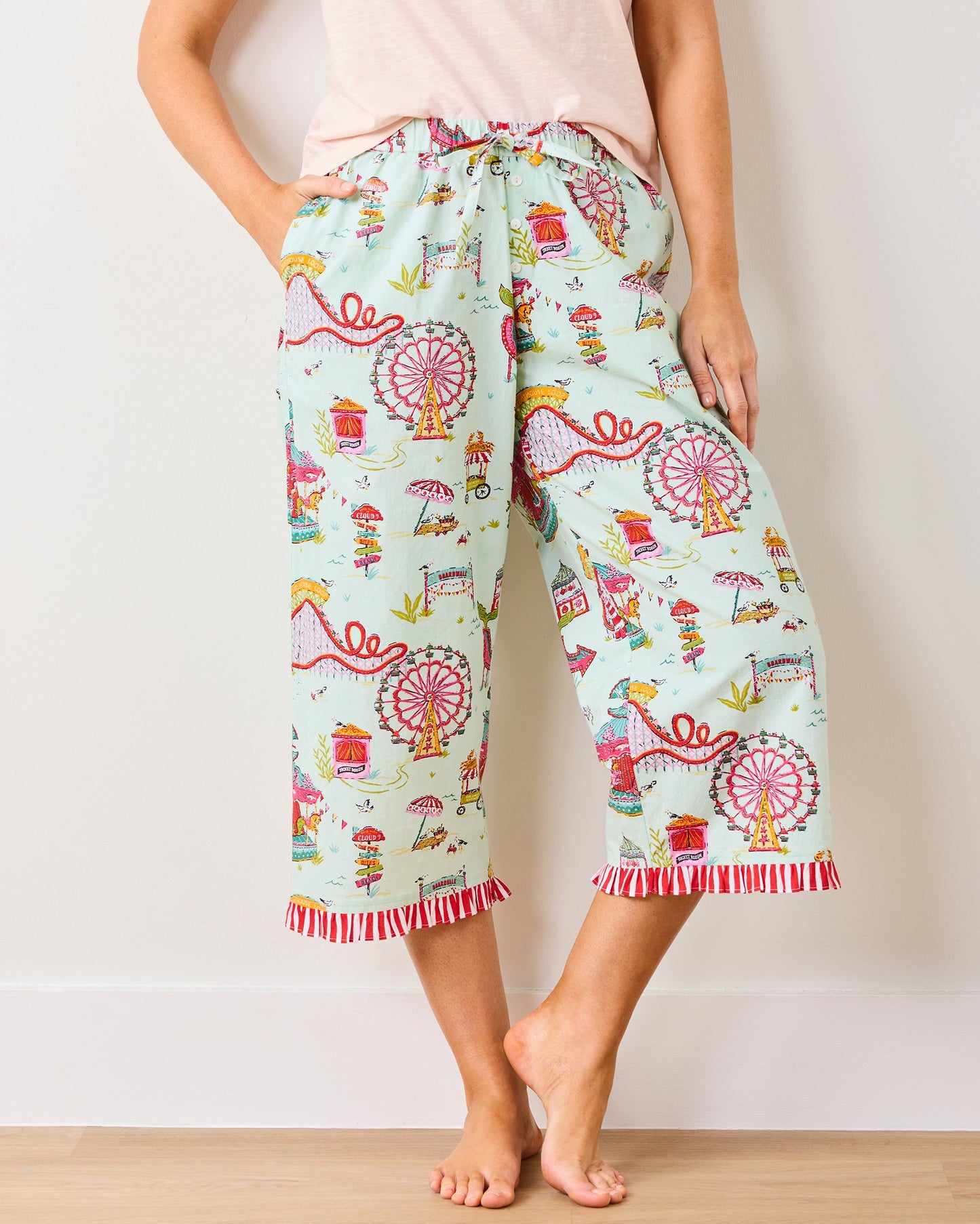 Seaside Rides - Ruffle Cropped Pants - Mint Taffy