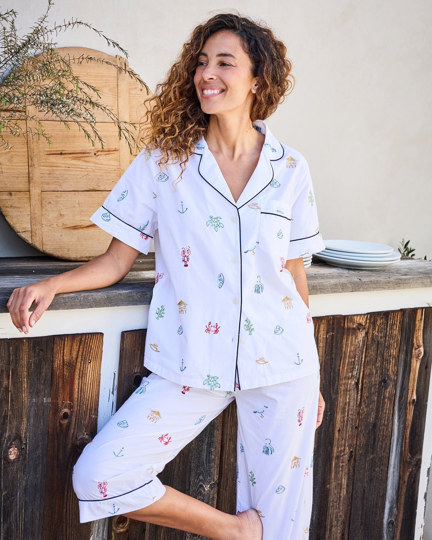 Summer Essentials - Short Sleeve Top & Cropped Pants Set - Cloud