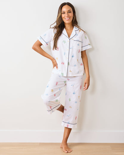 Summer Essentials - Short Sleeve Top & Cropped Pants Set - Cloud