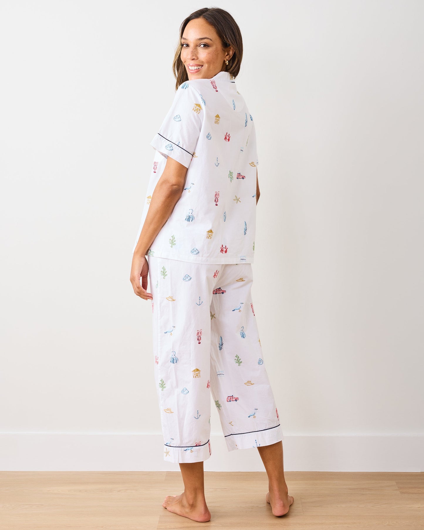 Summer Essentials - Short Sleeve Top & Cropped Pants Set - Cloud