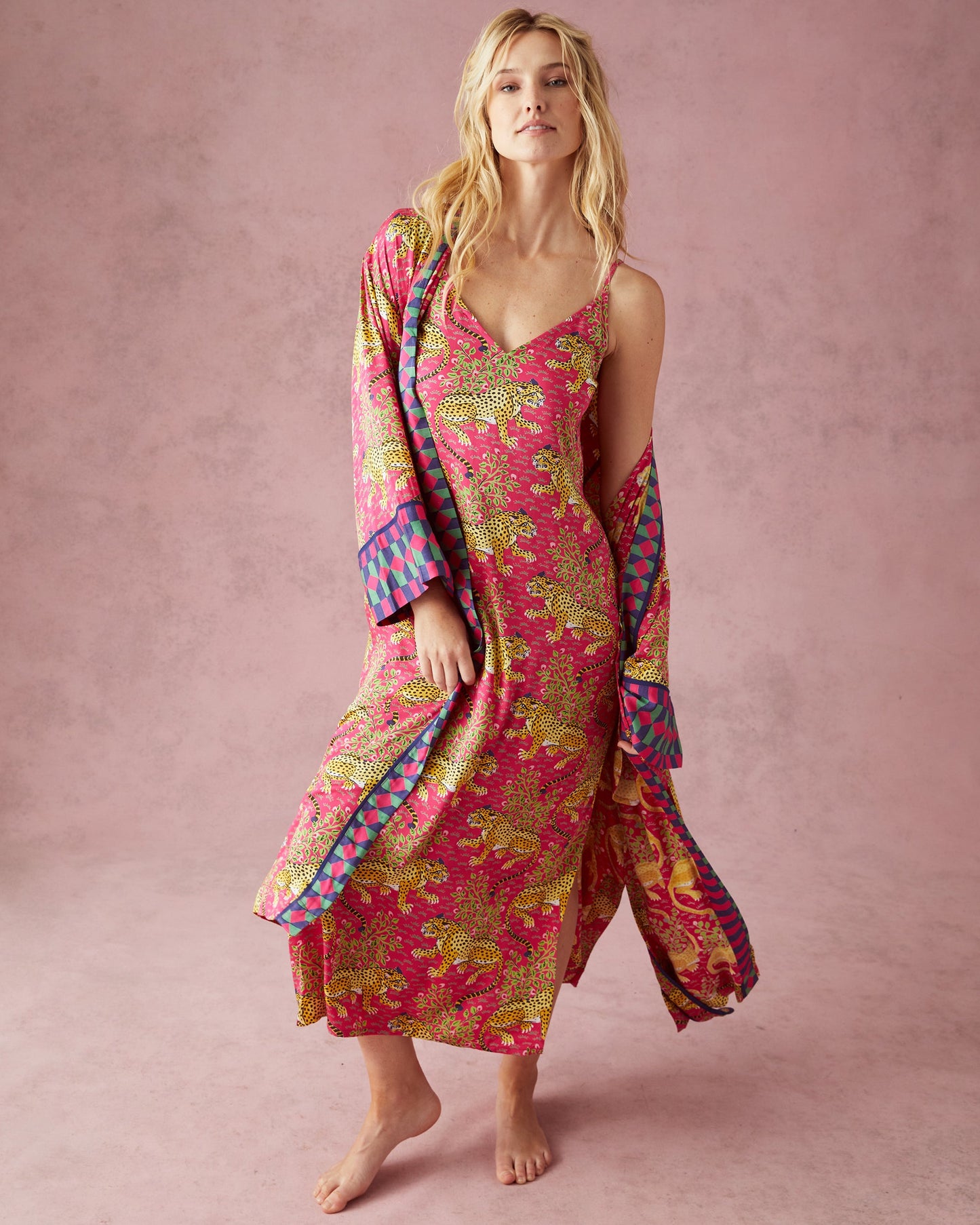 Bagheera - Eco Satin Chic to Sleep Nightie and Eco Satin Robe Set - Hot Pink