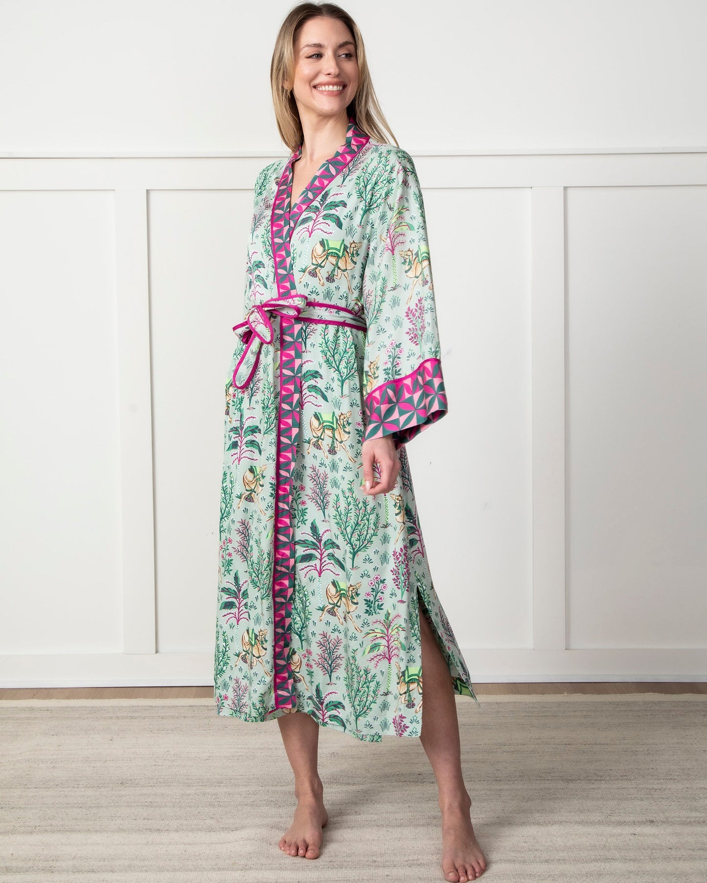 Camel's Courtyard - Eco Satin Robe - Avocado