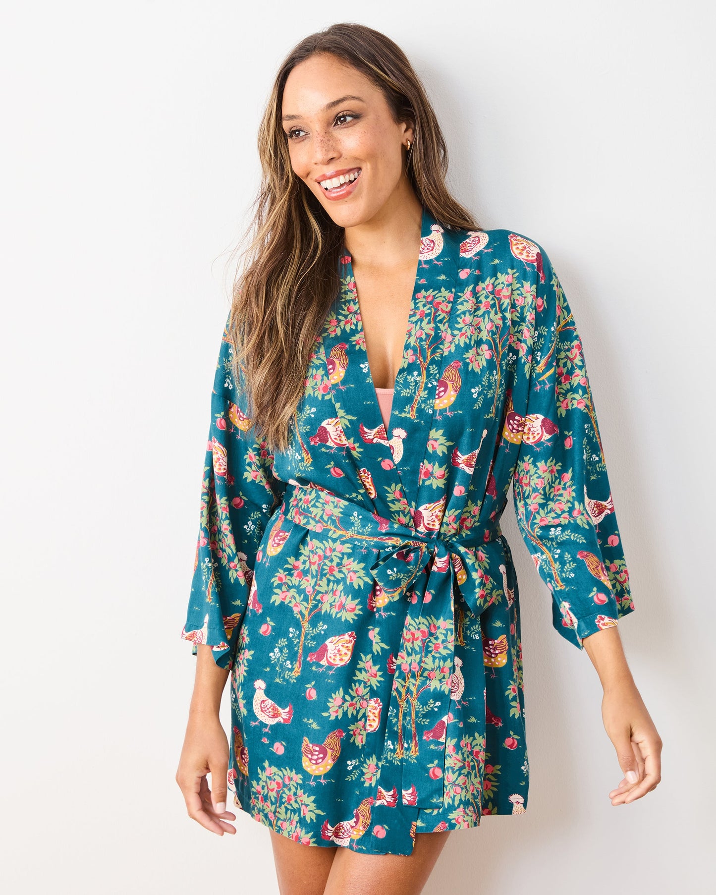 Hen House - Eco Satin Glam Mini Robe - Navy