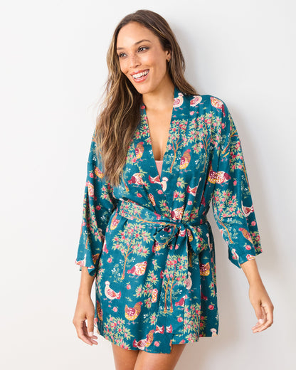 Hen House - Eco Satin Glam Mini Robe - Navy