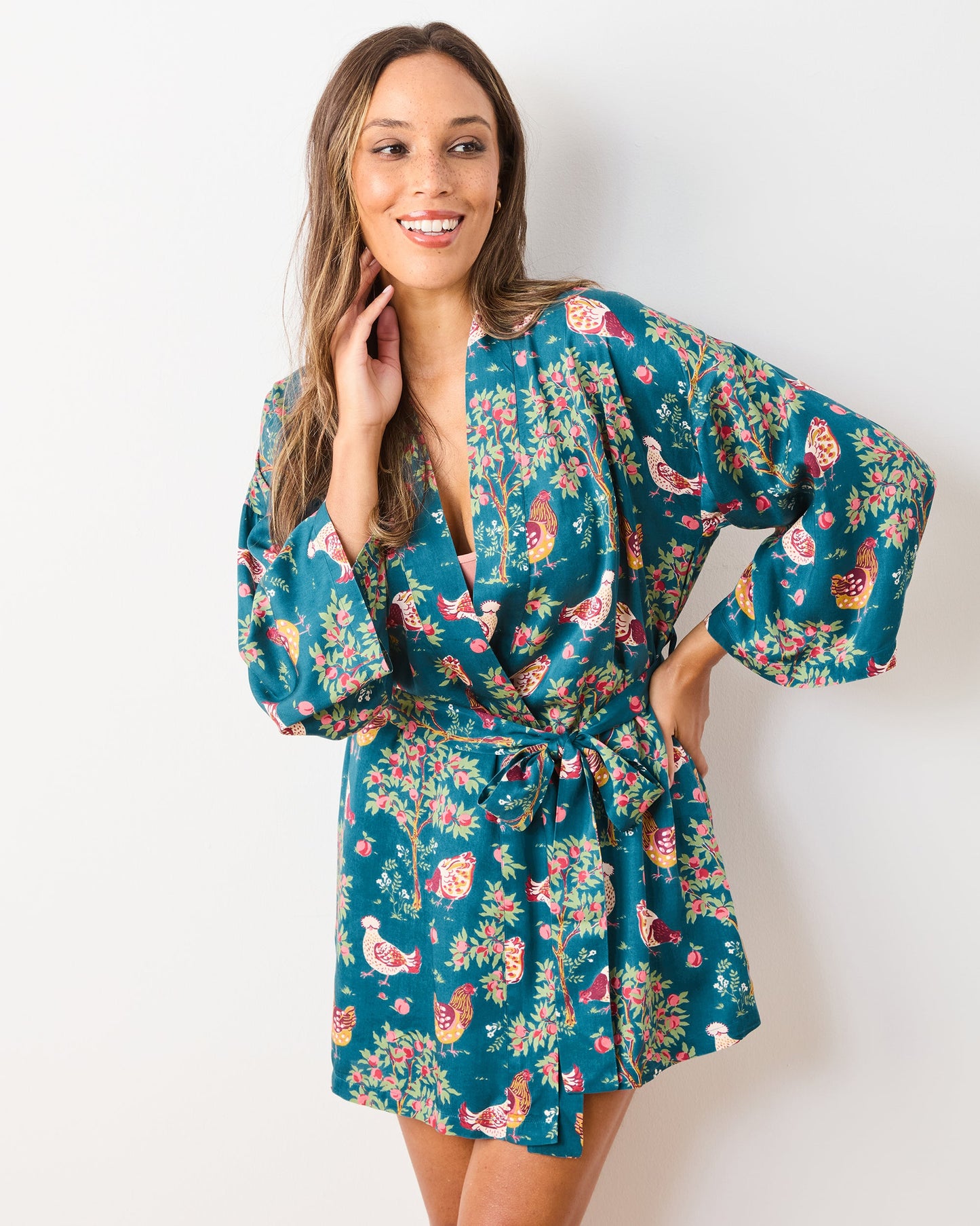 Hen House - Eco Satin Glam Mini Robe - Navy