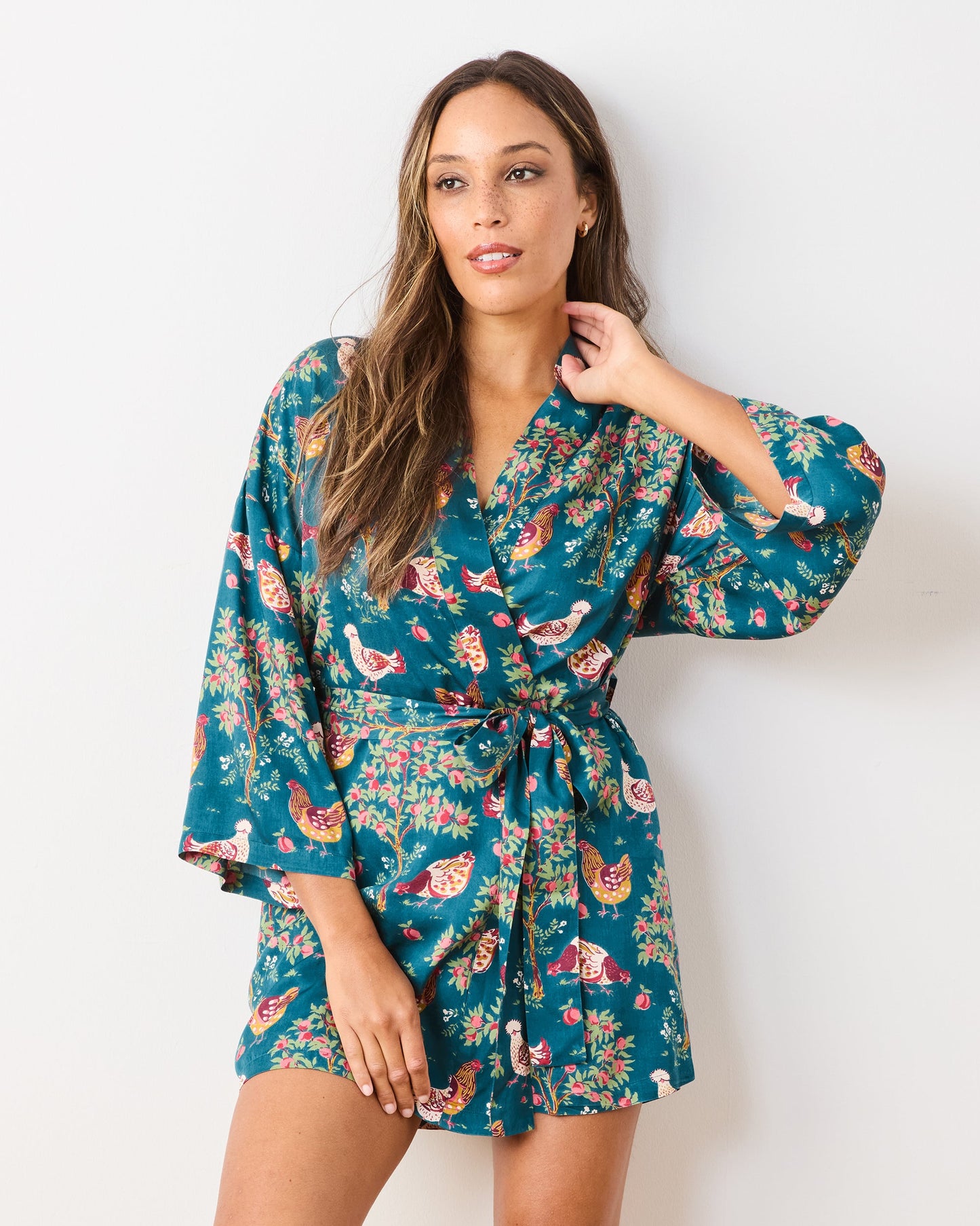 Hen House - Eco Satin Glam Mini Robe - Navy