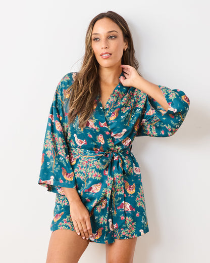Hen House - Eco Satin Glam Mini Robe - Navy