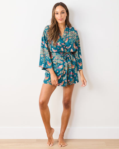 Hen House - Eco Satin Glam Mini Robe - Navy