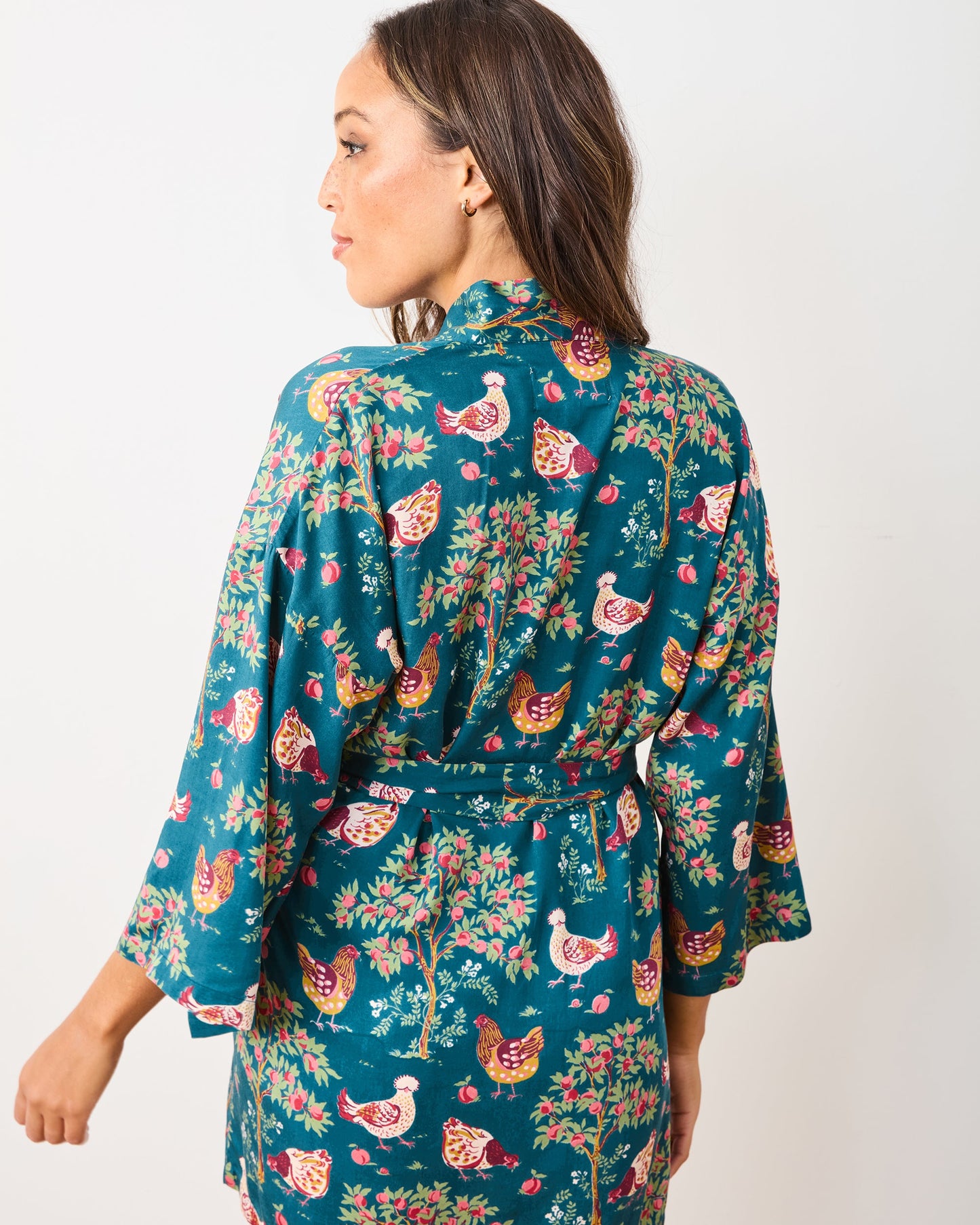 Hen House - Eco Satin Glam Mini Robe - Navy