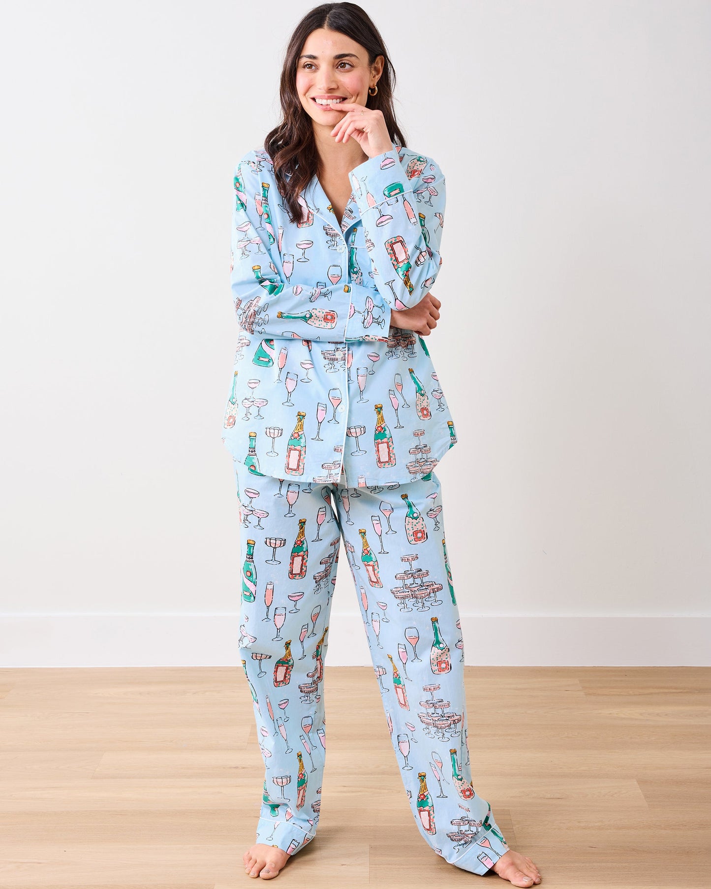 Champagne Tower - Petite Long PJ Set - Soft Blue
