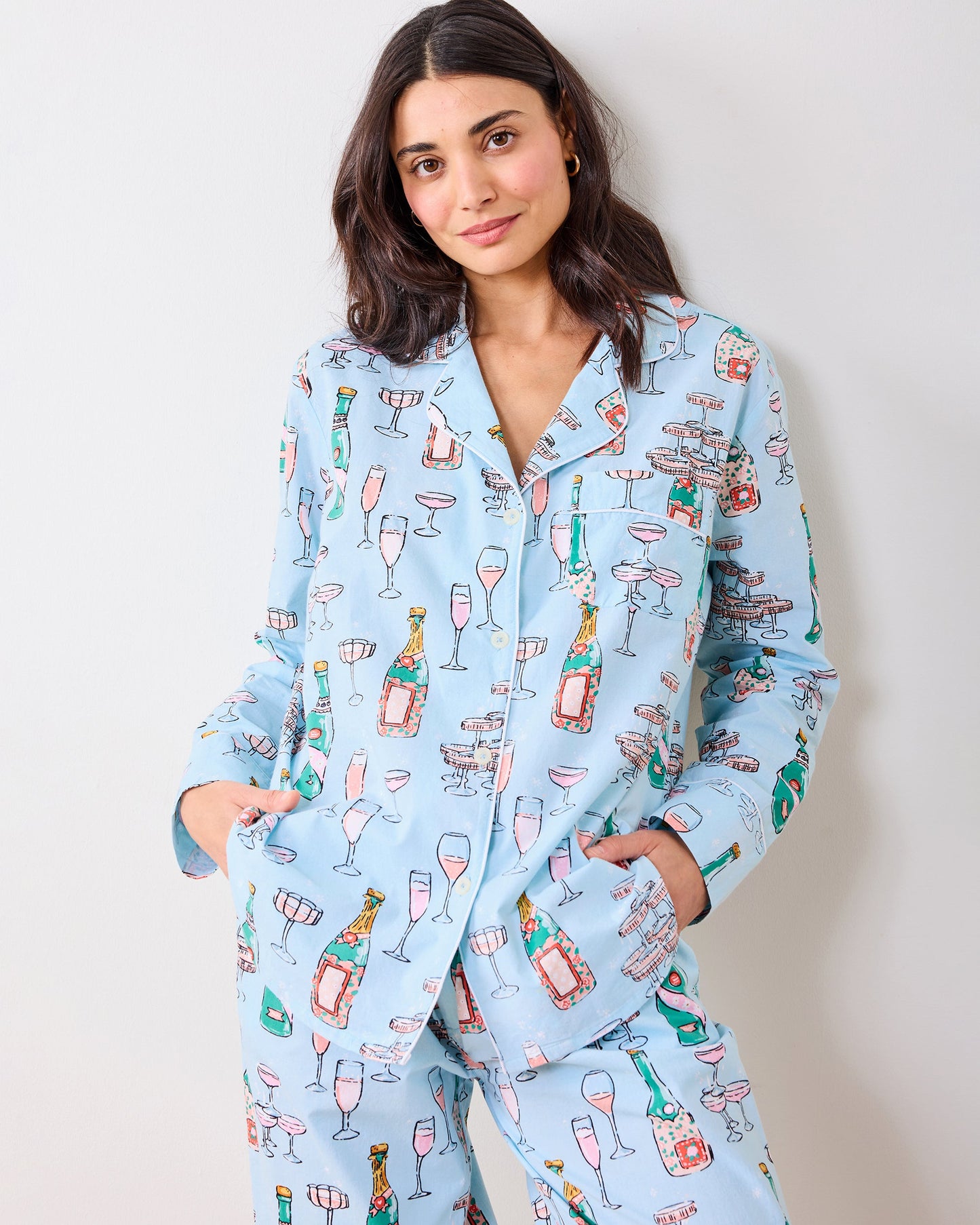 Champagne Tower - Petite Long PJ Set - Soft Blue