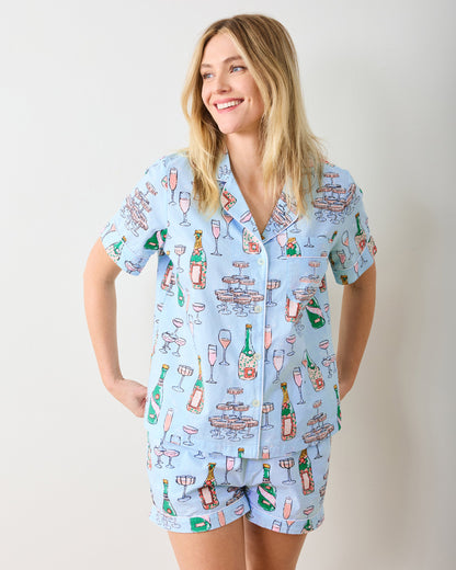 Champagne Tower - Short PJ Set - Soft Blue